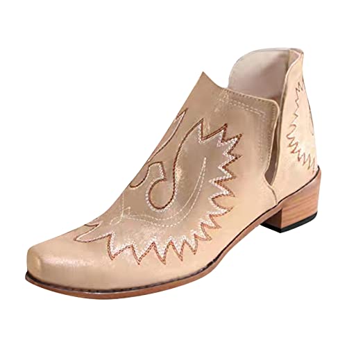 LZPCarra Casual Fashion Short Roman Damen Heels Stiefeletten Schuhe Chunky Damenstiefel Hausschuhe Damen 39 (Gold, 37) von LZPCarra