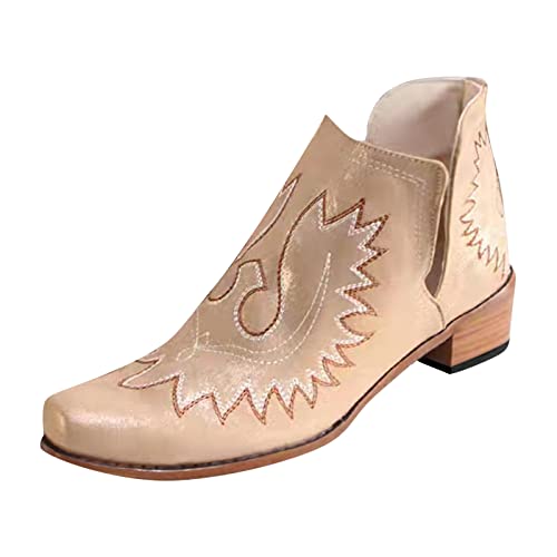 LZPCarra Casual Fashion Short Roman Damen Heels Stiefeletten Schuhe Chunky Damenstiefel Hausschuhe Damen 39 (Gold, 38) von LZPCarra