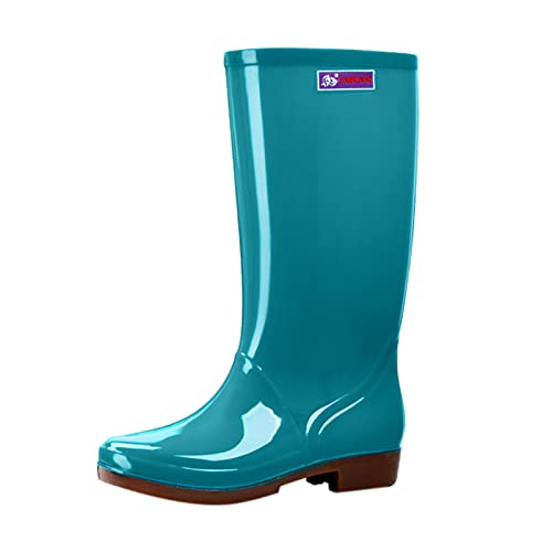 LZPCarra Damen Damen Stiefel Regen Gummi Wasserdichte Schuhe Regenstiefel High- Rutschfeste Damenstiefel Wander Schuhe Damen 39 (Blue, 37) von LZPCarra