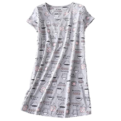 LZPCarra Damen-Nachthemd aus Baumwolle, Nachtwäsche mit kurzen Ärmeln, Hemd, lässiger Druck, Schlafkleid Nachthemd Doppelpack (F, L) von LZPCarra