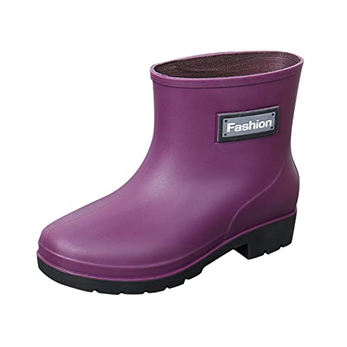 LZPCarra Damenstiefel Kurze Regenstiefel für Damen knöchelwasserdichte Regenstiefel Slip-on-Gartenstiefel-Gummischuhe Wasserdichte Schuhe Damen 39 Winter (Purple, 39) von LZPCarra