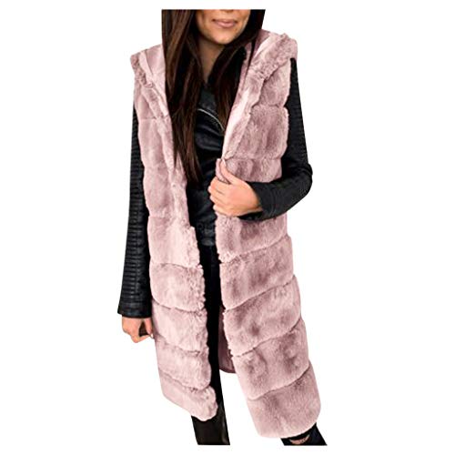 LZPCarra Fellweste Damen Kunstfell Pelzweste Elegant Kunstpelz Ärmellose Jacke Pelzweste Lang Pelzmantel Ärmellose Weste-Fellmantel Winterjacke Mantel Warm Pelzjacke Mit Kapuze von LZPCarra