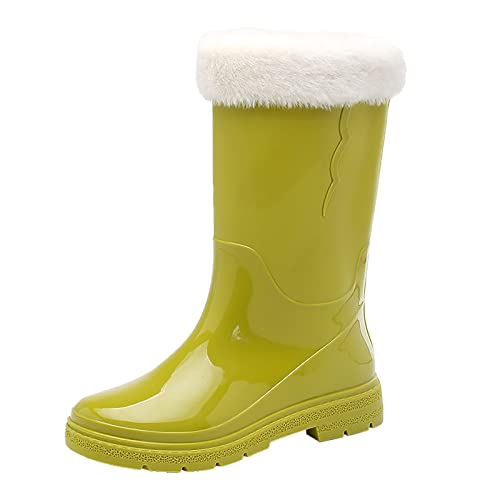 LZPCarra Frauen High Heel Kniehohe Komfort Damen Schuhe Mittlere Waden Schneestiefel Rutschfeste Fleece Socken Innen Herausnehmbare Regenstiefel Outdoor Gummi Wasserschuhe Grüne Schuhe (Green, 37) von LZPCarra