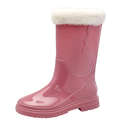 LZPCarra Frauen High Heel Kniehohe Komfort Damen Schuhe Mittlere Waden Schneestiefel Rutschfeste Fleece Socken Innen Herausnehmbare Regenstiefel Outdoor Gummi Wasserschuhe Grüne Schuhe (Pink, 37) von LZPCarra