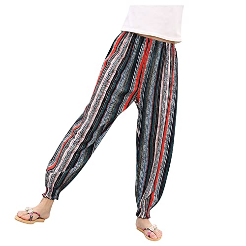 LZPCarra Haremshose Damen Sommer - Sommerhose Damen Lang Leicht, Senioren Damenhose Mit Gummizug Freizeithose Locker Leinenhose Blumen Bedruckt Stretch Schlupfhose Mit Taschen Outdoorhose Yoga Hose von LZPCarra
