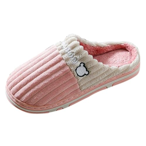 LZPCarra Hausschlappen Damen Flach Hausschuhe Damen Plüsch Lustig Winterschuhe Gefüttert Elegant Haushaltsschuhe Bequem Heimschuhe Warm Baumwollhausschuhe Rutschfest Schlupfschuhe Hauspantoffeln von LZPCarra