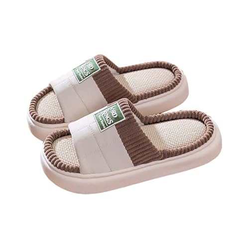 LZPCarra Hausschuhe Damen Baumwolle Slipper Damen Sommer Hinten Offen Elegant Hausschlappen Flach Schlupfschuhe Atmungsaktiv Haushaltsschuhe Rutschfest Hauspantoffeln Bequem Baumwollhausschuhe von LZPCarra