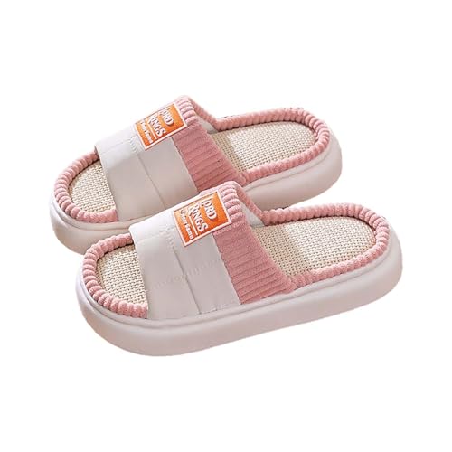 LZPCarra Hausschuhe Damen Baumwolle Slipper Damen Sommer Hinten Offen Elegant Hausschlappen Flach Schlupfschuhe Atmungsaktiv Haushaltsschuhe Rutschfest Hauspantoffeln Bequem Baumwollhausschuhe von LZPCarra