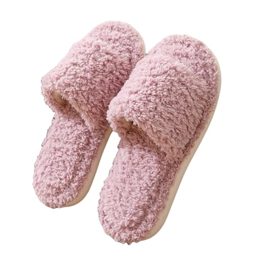 LZPCarra Hausschuhe Damen Plüsch Pink Schlupfschuhe Hinten Offen Slipper Damen Elegant Winterschuhe Gefüttert Pantoletten Flauschig Baumwollhausschuhe Flach Hausschlappen Rutschfest Haushaltsschuhe von LZPCarra