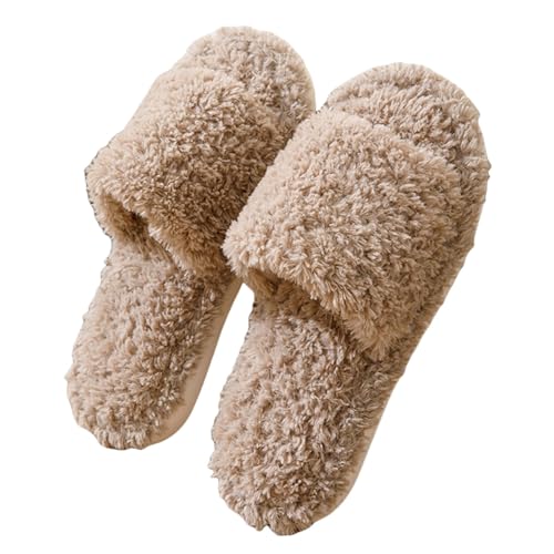 LZPCarra Hausschuhe Damen Plüsch Pink Schlupfschuhe Hinten Offen Slipper Damen Elegant Winterschuhe Gefüttert Pantoletten Flauschig Baumwollhausschuhe Flach Hausschlappen Rutschfest Haushaltsschuhe von LZPCarra
