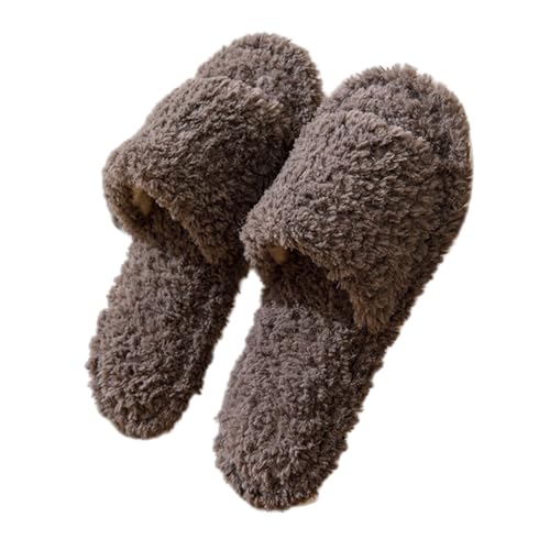 LZPCarra Hausschuhe Damen Plüsch Pink Schlupfschuhe Hinten Offen Slipper Damen Elegant Winterschuhe Gefüttert Pantoletten Flauschig Baumwollhausschuhe Flach Hausschlappen Rutschfest Haushaltsschuhe von LZPCarra