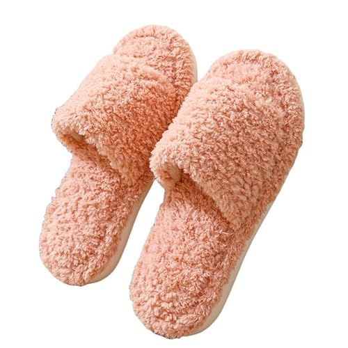 LZPCarra Hausschuhe Damen Plüsch Pink Schlupfschuhe Hinten Offen Slipper Damen Elegant Winterschuhe Gefüttert Pantoletten Flauschig Baumwollhausschuhe Flach Hausschlappen Rutschfest Haushaltsschuhe von LZPCarra