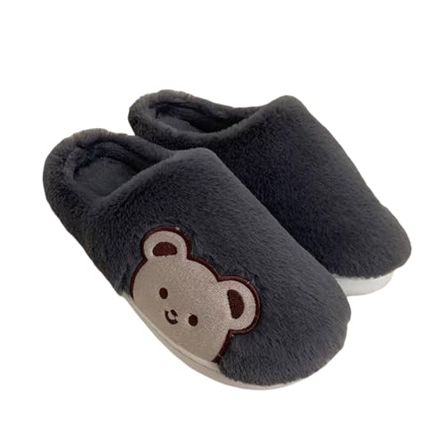 LZPCarra Hausschuhe Damen Plüsch Schwarz Hausschlappen Flach Hüttenschuhe Damen Leicht Winter Winterschuhe Gefüttert Schlupfschuhe Elegant Slippers Rutschfest Haushaltsschuhe Bequem Hauspantoffeln von LZPCarra