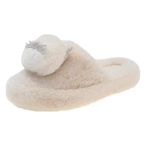 LZPCarra Hausschuhe Damen Warm Schlupfschuhe Damen Weiß Pantoffeln Plüsch Slipper Rutschfest Hausschlappen Flach Winterschuhe Gefüttert Haushaltsschuhe Flauschig Hauspantoffeln Bequem Heimschuhe von LZPCarra