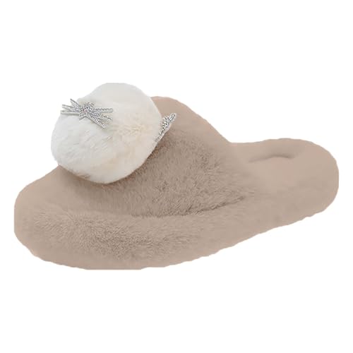 LZPCarra Hausschuhe Damen Warm Schlupfschuhe Damen Weiß Pantoffeln Plüsch Slipper Rutschfest Hausschlappen Flach Winterschuhe Gefüttert Haushaltsschuhe Flauschig Hauspantoffeln Bequem Heimschuhe von LZPCarra