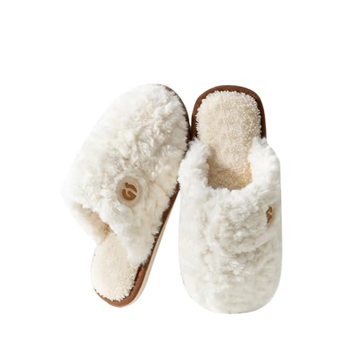 LZPCarra Hausschuhe Damen Winter Plüsch Winterschuhe Gefüttert Hausschlappen Damen Flach Slippers Elegant Schlupfschuhe Flauschig Pantoletten Rutschfest Baumwollhausschuhe Bequem Haushaltsschuhe von LZPCarra