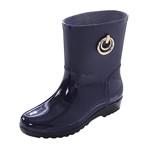 LZPCarra Heiße Damen Mid Tube Fashion Wasserdichte Stiefel Outdoor Regenstiefel Hohe Schuhe Damen Absatz Offen (Blue, 39) von LZPCarra