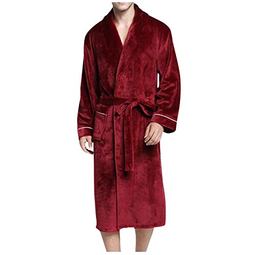 LZPCarra HerrenbademäNtel Ohne Kapuze Frottee - Morgenmantel MäNner - Sauna Bademantel Herren Lang Baumwolle-Bathrobe Flauschige Fleece-Hausmantel-Saunamantel Homewear Morgenmantel Kimono Robe von LZPCarra