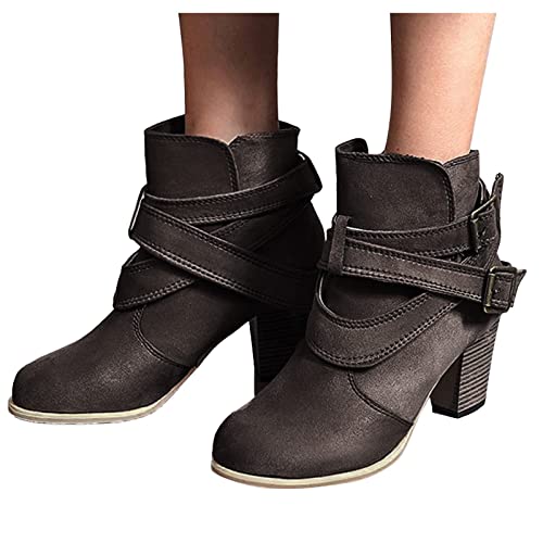LZPCarra High Heels Stiefel Zipper Short Damen Chunky Fashion Atmungsaktive Retro High Schuhe Damenstiefel Hausschuhe Damen 37 (Khaki, 38) von LZPCarra