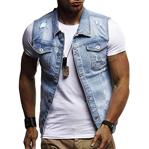 LZPCarra Jeansjacke Herren Schwarz Kurz - Jeansweste Herren Ärmellos Sommerjacke Leicht Jeans-Jacken Ärmellose Jeans-Weste Für Männer Übergangsjacke Sommer Denim-Weste Ärmellos Jacken, M-3Xl von LZPCarra
