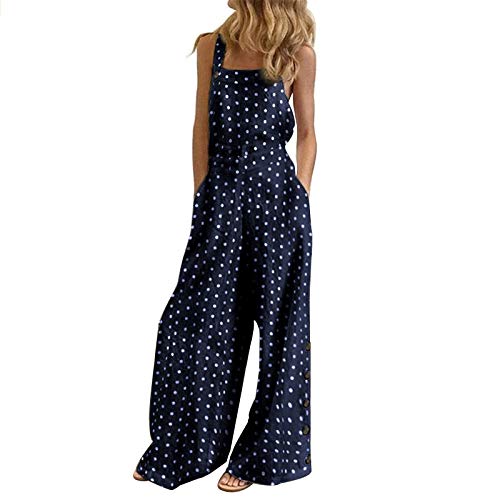LZPCarra Jumpsuit Damen Sommer Lang Hosenanzug Damen Elegant Große Größen Latzhose Arbeitshose Stretch Overall Ärmellose Playsuit Mit Knöpfen Einteiler Locker Overall Bequeme Strampler Casual Romper von LZPCarra