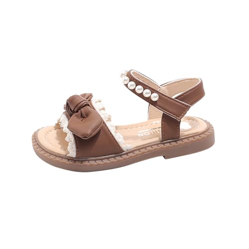 LZPCarra Kleinkind Mädchen Mode Sommer Schleife Perle weiche Sohle flache Schuhe Sandalen Super Fit 31 (Brown, 24 Toddler) von LZPCarra