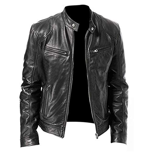 LZPCarra Lederjacke Herren Schwarz Mit Kragen - Vintage Jacket Herren, Lederjacke Mit Stehkragen Übergangsjacke Leder Freizeitjacken Schwarz Bomberjacke Für Freizeit Motorradjacke Übergangsjacke von LZPCarra