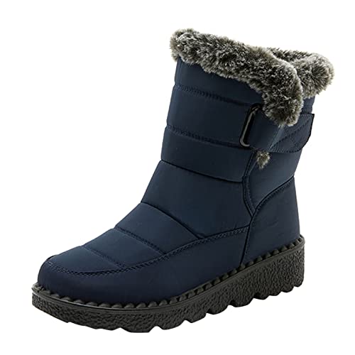 LZPCarra Mode Frauen Winter Wasserdicht Flache Hakenschlaufe Halten Warm Schnee Stiefel Bequeme Mittlere Stiefel Schuhe Schuhe Damen Sandaletten Elegant (Blue, 39) von LZPCarra