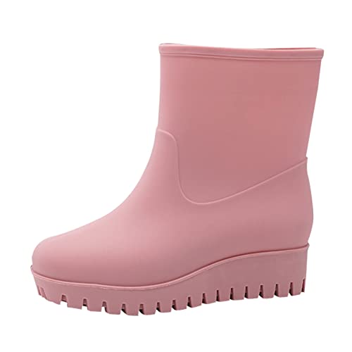 LZPCarra Mode Lässige innere hohe Regenschuhe Damen Flacher Boden rutschfeste äußere vielseitige Regenstiefel mittlerer Schlauch Wasserschuhe Schuhe Damen 44 (Pink, 38) von LZPCarra