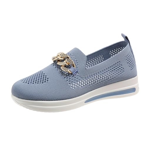 LZPCarra Modische Sommer-Damen-Turnschuhe, Streifen, Mesh, atmungsaktiv, bequem, lässig Weiße Schuhe Damen 42 (Blue, 38) von LZPCarra