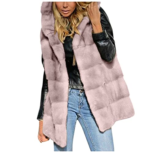 LZPCarra Pelzweste Damen Kunstpelz Weste Ärmellose Fellweste Mit Kapuze Jacke Winterjacke Steppweste Mantel Felljacke Westen Warm Fellmantel Pelzjacke Pelzmantel Winter Herbst üBergangsjacke von LZPCarra