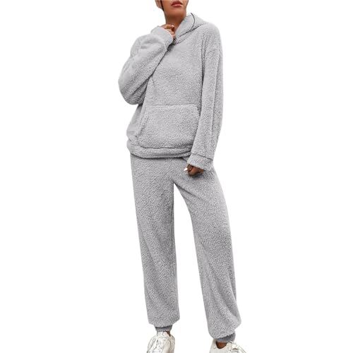 LZPCarra Schlafanzug Damen Winter Fleece - Hausanzug Damen Kuschelig Große Größen, Lang Flauschig Schlafanzug Warm Pyjama Fleece Nachthemd Hausanzug Kuschelig 2 Stück Hosenanzug Set Freizeitanzug von LZPCarra