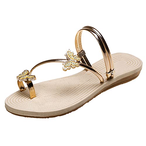 LZPCarra Schlappen Damen Sommer Glitzer - Bohemian Sandalen Damen, Elegant Sandalen Glitzer Schuhe Sexy Rutschfest Zehentrenner Pantoffeln Verstellbar Outdoor Strandschuhe Flach Bequem Flip Flops von LZPCarra