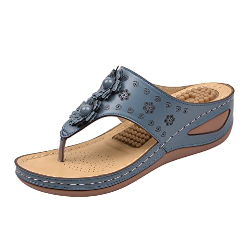 LZPCarra Schuhe Damen Slipper Weit - Orthopädische Flip Flops Damen Leder, Elegant Sandalen Pantoletten Sommer Slippers Flach Römersandalen Sommerschuhe Lässig Keilsandalen Freizeitschuhe Hausschuhe von LZPCarra