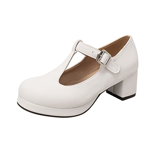 LZPCarra Schuhe Hallux Valgus Damen einfarbig T-förmige Schnalle runde Zehe Dicke hochhackige Einzelschuhe Damen Schuhe Elegant Winter von LZPCarra
