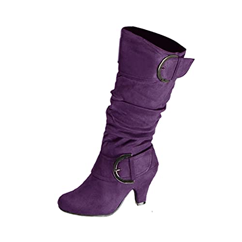 LZPCarra Schuhe Stiefel verjüngt Frauen Booties für Frauen Fersenstiefel High Heel retro Damenstiefel Schuhe Damen Weiße Sohle (Purple, 42) von LZPCarra