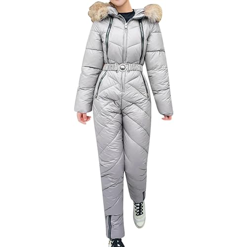 LZPCarra Skianzug Damen Einteiler Wasserdicht | Skioverall Damen Warm | Skibekleidung Set Schneeanzug Mit Kapuze Jumpsuit Zweiteilig Bodysuit Eng Skianzüge Thermo Schneeoverall Fleece Outdoor Skisuit von LZPCarra