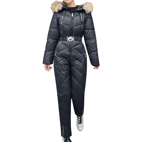LZPCarra Skianzug Damen Einteiler Wasserdicht | Skioverall Damen Warm | Skibekleidung Set Schneeanzug Mit Kapuze Jumpsuit Zweiteilig Bodysuit Eng Skianzüge Thermo Schneeoverall Fleece Outdoor Skisuit von LZPCarra