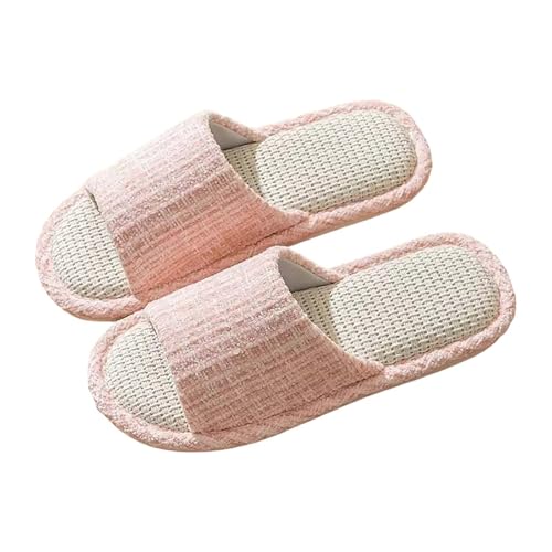 LZPCarra Slipper Damen Sommer Elegant Leinen Pantoffeln Damen Sommerschuhe Bequem Atmungsaktiv Hausschuhe Rutschfest Haushaltsschuhe Flach Schlupfschuhe Indoor Leinenpantoffeln Slip On Heimschuhe von LZPCarra