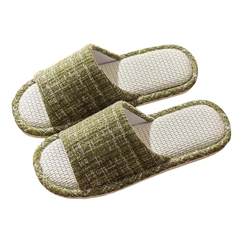 LZPCarra Slipper Damen Sommer Elegant Leinen Pantoffeln Damen Sommerschuhe Bequem Atmungsaktiv Hausschuhe Rutschfest Haushaltsschuhe Flach Schlupfschuhe Indoor Leinenpantoffeln Slip On Heimschuhe von LZPCarra