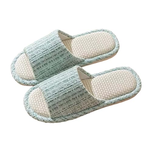 LZPCarra Slipper Damen Sommer Elegant Leinen Pantoffeln Damen Sommerschuhe Bequem Atmungsaktiv Hausschuhe Rutschfest Haushaltsschuhe Flach Schlupfschuhe Indoor Leinenpantoffeln Slip On Heimschuhe von LZPCarra