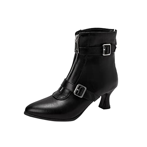 LZPCarra Stiletto-Absatz Stiefeletten Toe Lace Up Zipper Booties Dress Short Boot Damen Schuhe 43 Stiefeletten (Black, 38) von LZPCarra