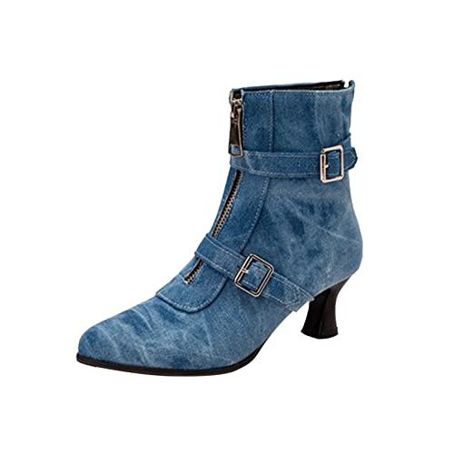 LZPCarra Stiletto-Absatz Stiefeletten Toe Lace Up Zipper Booties Dress Short Boot Damen Schuhe 43 Stiefeletten (Blue, 40) von LZPCarra