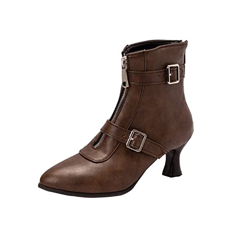 LZPCarra Stiletto-Absatz Stiefeletten Toe Lace Up Zipper Booties Dress Short Boot Damen Schuhe 43 Stiefeletten (Brown, 40) von LZPCarra