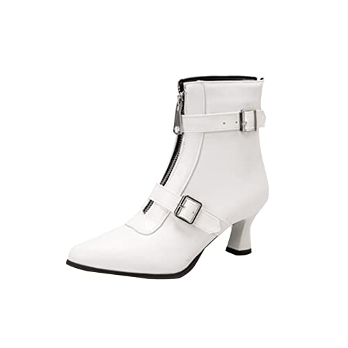 LZPCarra Stiletto-Absatz Stiefeletten Toe Lace Up Zipper Booties Dress Short Boot Damen Schuhe 43 Stiefeletten (White, 37) von LZPCarra