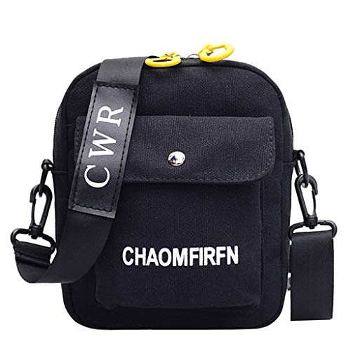 LZPCarra Umhängetaschen Damen Klein Party Tasche Frauen Leinwand Outdoor-Tasche Tote Handtasche Color Casual Schulter Reißverschluss Kleine Umhängetaschen Herren (Black, One Size) von LZPCarra