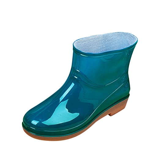 LZPCarra Wasserdichte Stiefel Damen Low-Heeled Shoe Buckle Round Rain Toe Mittlere Damenstiefel Schuhe Damen Chucks Winter (Blue, 37) von LZPCarra