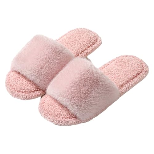 LZPCarra Winterschuhe Damen Gefüttert Elegant Hausschuhe Damen Plüsch Pink Hausschlappen Flach Schlupfschuhe Offen Baumwollhausschuhe Rutschfest Haushaltsschuhe Slip On Hauspantoffeln von LZPCarra