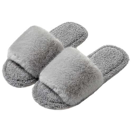 LZPCarra Winterschuhe Damen Gefüttert Elegant Hausschuhe Damen Plüsch Pink Hausschlappen Flach Schlupfschuhe Offen Baumwollhausschuhe Rutschfest Haushaltsschuhe Slip On Hauspantoffeln von LZPCarra