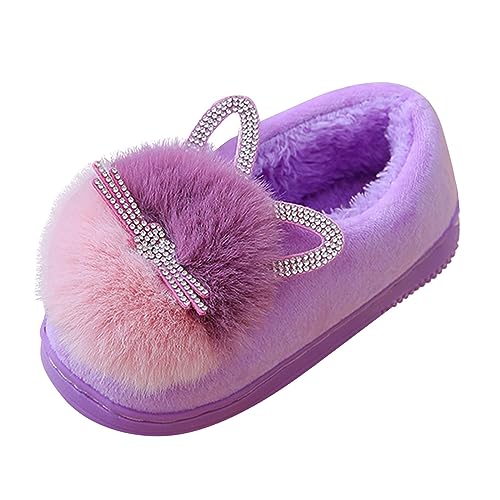 Lammfell Hausschuhe Kinder 26 Kinder Kinder Jungen Mädchen Mode Schuhe Cartoon Plüsch Schuhe Indoor Hause warme und süße Baumwolle Hausschuhe Hausschuhe Jungen Weiche Sohle (Purple, 30.5 Little Child) von LZPCarra